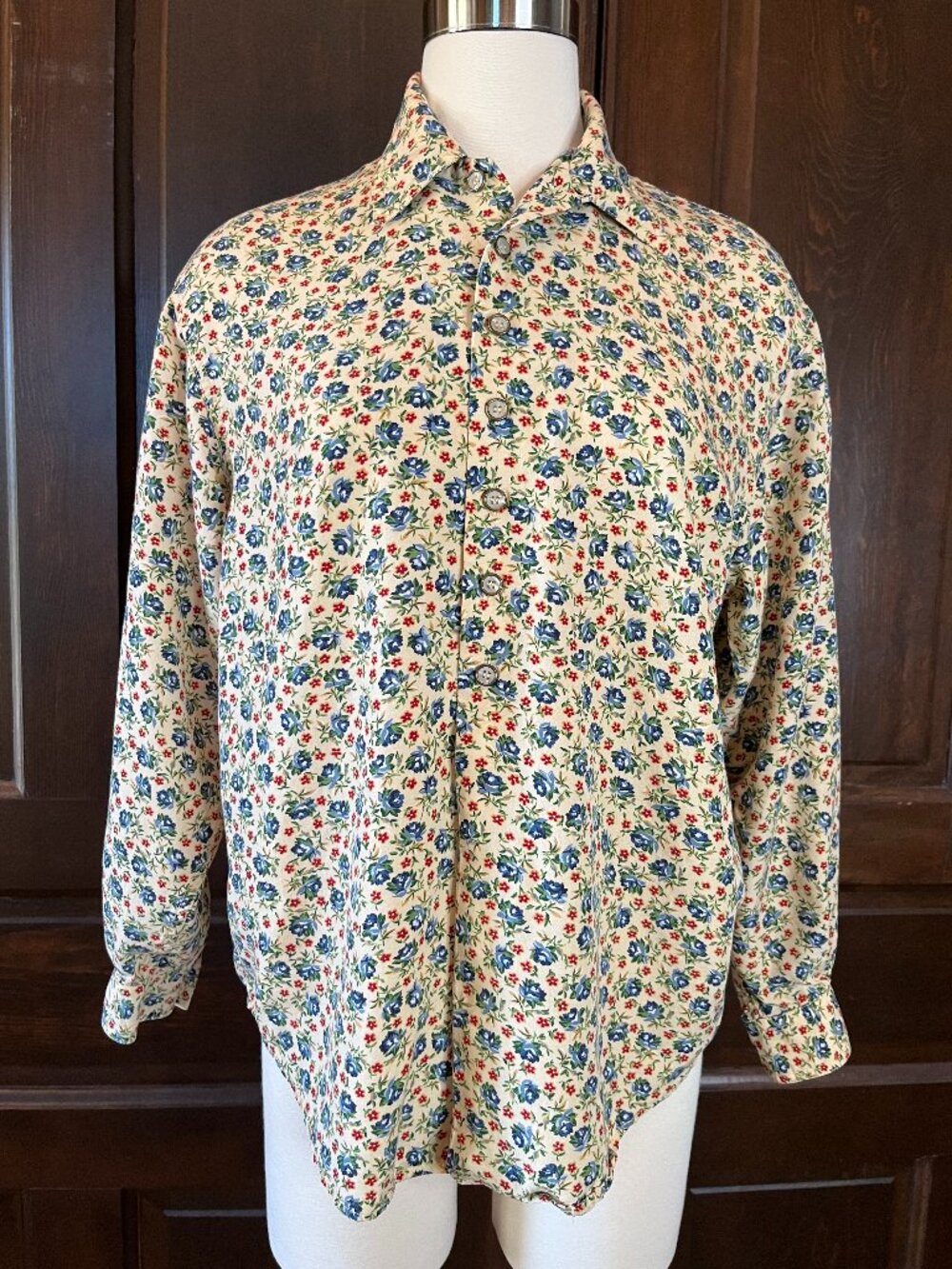 Lizwear Vintage 90s Floral Blouse Top Button Up Long Sleeve Rayon Women's Size S